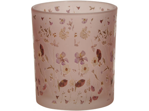 Pink glass floral tea light holder