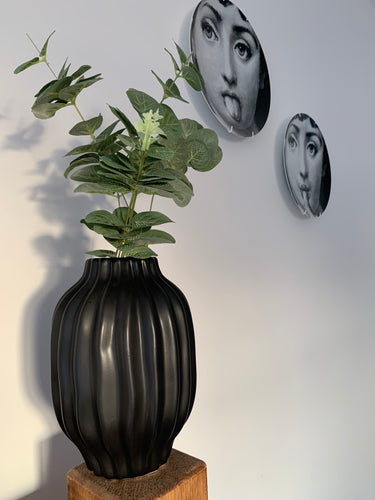 Black contemporary vase with ribbed design